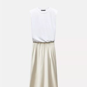 Zara White Top and Beige Satin Skirt Set